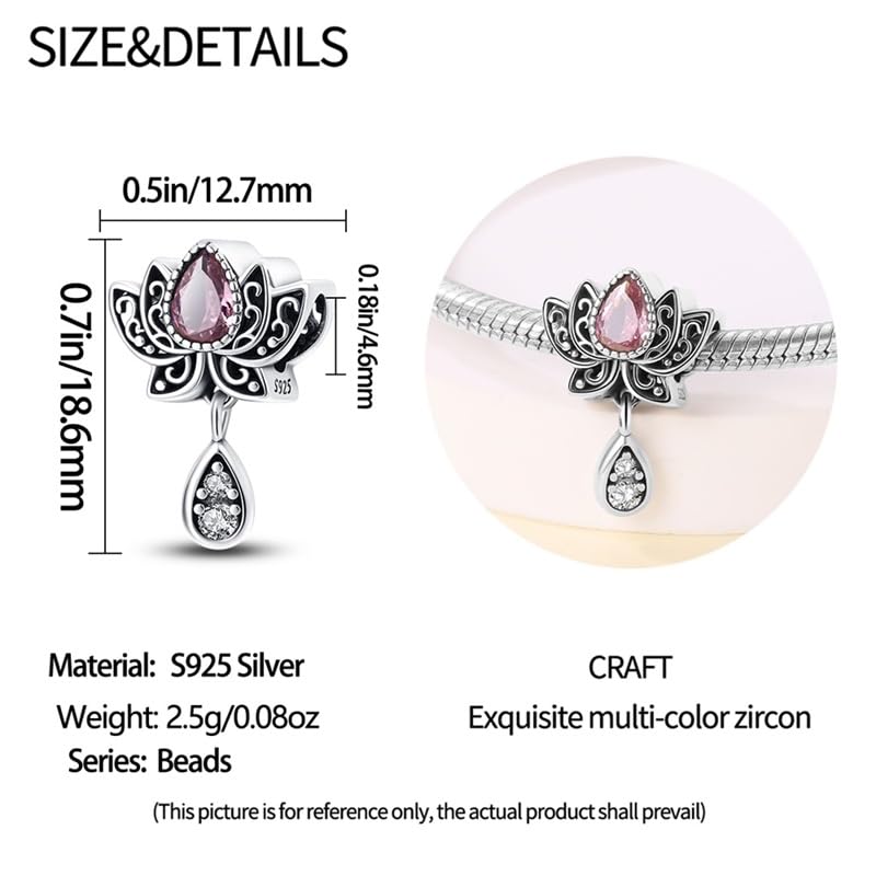 Pandach 925 Sterling Silver Charms for Bracelet&Necklace Dangle Pendant Bead with 5A Cubic Zirconia Stones,Jewelry Beads Gifts for Women - style: Lotus flower Charm