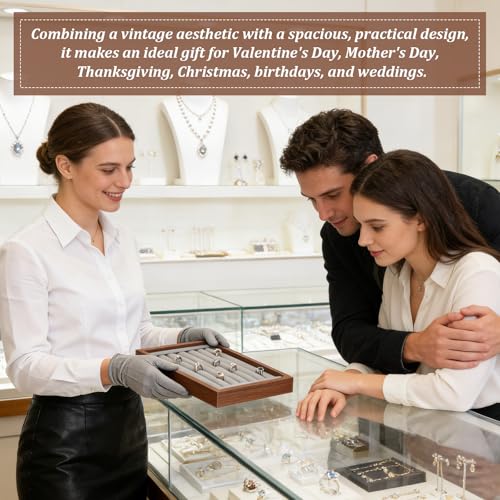 4 Pack Wood Ring Displays, Wooden Ring Holder Display Case Earring Organizer Velvet Jewelry Tray Jewelry Organizer Stand for Rings Earrings Selling, Coffee