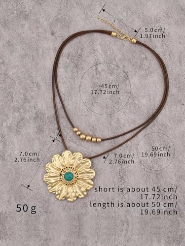 Boho Necklaces for Women Chunky Circle Necklace Bohemian Necklaces | Chunky Boho Necklace for Women Layered Boho Circle Leather Choker Necklace Long Vintage Necklaces Bohemian Jewlery Gifts - style: Bohemian Large Pendant Necklace
