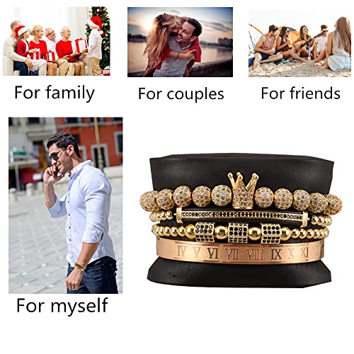 Mens Bracelet Beaded Bracelets Micro Pave Zircon Bracelets for Men Women Bracelets for Men Stainless Steel Cuff Bangle - color: gold