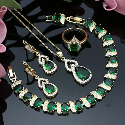 LMXXVJ Women Jewelry Set Platinum Plated Necklace Open Ring Earrings Bracelet Set,Birthday/Anniversary Mother’s Day Jewelry Gifts for Mom/Wife/Sister/Best Friend - color: Yellow Gold-Green