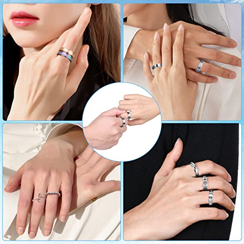 Cruzix 12Pcs Anxiety Fidget Rings for Women, Stainless Steel Spinner Rings Moon and Star Bead Band Ring Adjustable Open Ring Sunflower Fidget Rings for Men Teens Anti Stress Gift, Size 7-10