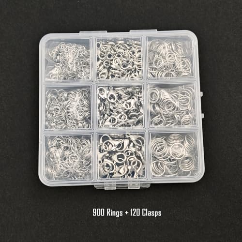 INSPIRELLE 900 Pieces Open Jump Rings and 120 Pieces Lobster Clasps Metal Split Rings Connector Rings for Jewelry Making Rhodium - color: Rhodium