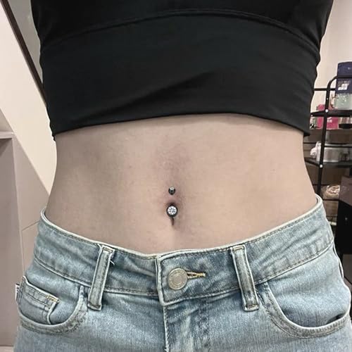 14G Dangle Belly Button Ring Piercing Jewelry 316L Stainless Surgical Steel Heart Flower CZ Reverse Navel Rings Dangling Belly Button Ring Piercing Jewelry for Women 14 Gauge Hypoallergenic - style: 15Pcs Black