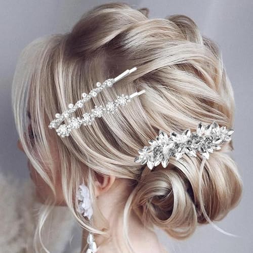 8pcs Rhinestone Side Clips Wedding Silver New Bride Bridesmaid Spring Clip French Hairpins Elegant Floral Stylish Accessories Gift for Women Girls