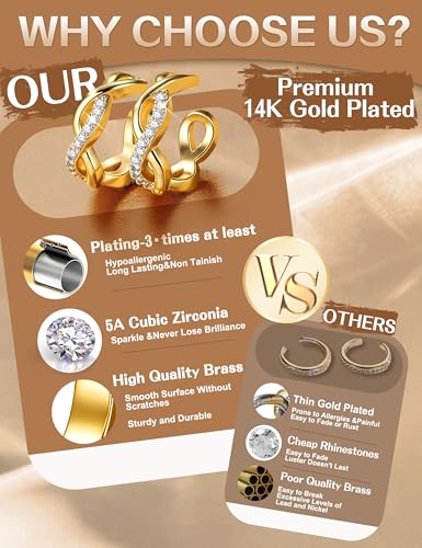 π πππ’π«π¬ Ear Cuffs Non Piercing - 14K Gold Plated Ear Cuff Earrings for Women Trendy Ear Cuff for Non Pierced Ears Clip On Carrtilage Earring Lightweight Adjustable Fake Earrings Set - style: 14K Gold Plated-Twist