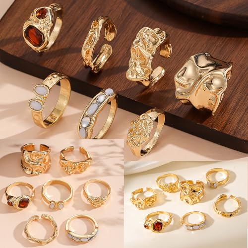 CHICUTIE Knuckle Rings Set For Women Stackable Joint Finger Midi Rings Dainty Cubic Crystal Zirconia Hollow Twist Cute Pack Jewelry Gift - color: Gold