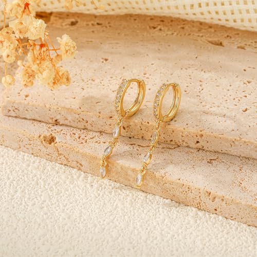 Lunvky 14K Gold Plated Dangle Earrings for Women Dainty Silver Drop Earring Trendy Long Dangling Wedding Bridesmaid Hoop Diamond Crystal Cute Earring Prom Jewelry Birthday Gifts - color: B-1 pair hoop good