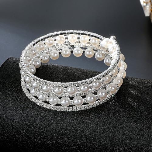 Pearl Stretch Cuff Bracelet for Women Adjustable Multilaye Rhinestone Crystal Bracelet Wedding Party Brides Bridesmaid Jewelry - color: A style