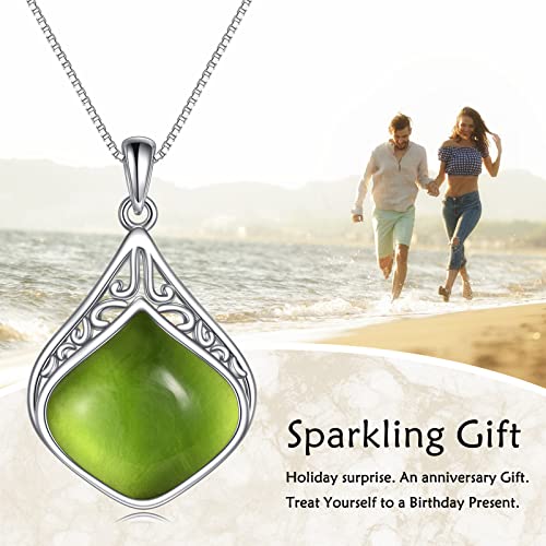 YAFEINI Teardrop Necklace Sterling Silver Filigree Irish Pendant Necklace Natural Stone Moonstone/Lapis Lazuli/Larimar/Moss Agate Necklace Jewelry - color: Olivine teardrop necklace