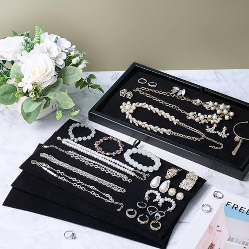 Tondiamo 8 Pcs Black Velvet Pad Tray Insert Jewelry Display for Necklaces Bracelets Earrings Rings Body Jewelry Accessories (No Tray Included)