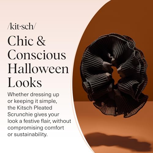 Kitsch Pleated Scrunchie for Women - 1pc | No Crease Hair Ties No Damage, Stylish and Comfortable Fabric Ponytail Holders for Everyday Hairstyles & Spooky Season Looks - color: Black (1pc)