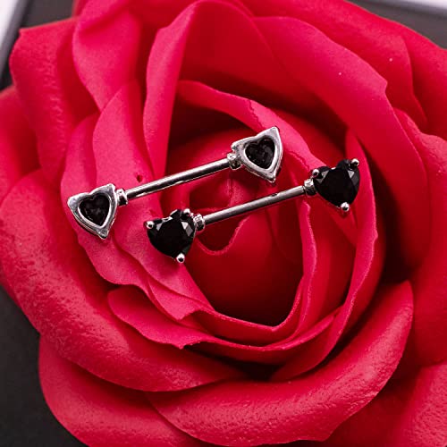 VERAMI 14G Stainless Steel Heart Nipple Rings and Barbell - Butterfly, Starlight Acrylic Ball, Tongue Rings for Women and Men - color: T-BLACK-CZ