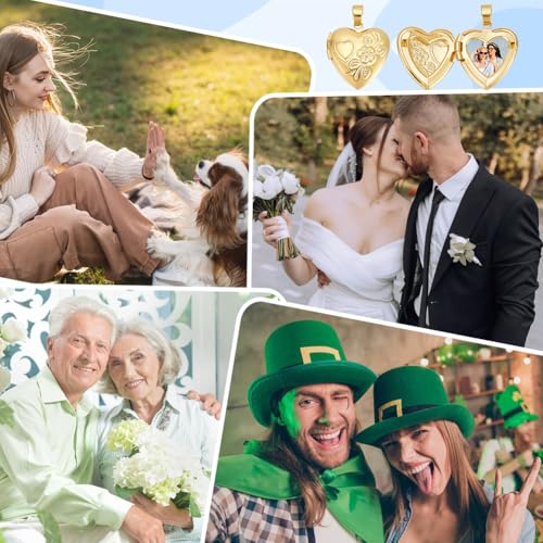 UNICRAFTALE Golden Locket Pendants Small Heart Photo Frame Charms Metal Memory Locket Charms Heart Picture Frame Bouquet Charm for DIY Jewelry Making - style: Heart and Flower