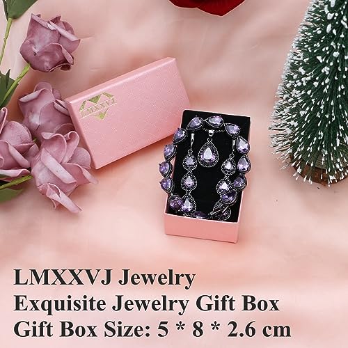 LMXXVJ Necklace Long Earrings Bracelet Set, White Gold Plated Created Blue Sapphire Jewelry Set Wedding Party Gift Jewelry for Women Bridal Bridesmaid - color: Black Gun-Purple