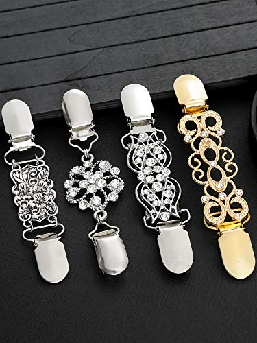 4 Pieces Vintage Sweater Shawl Clips Retro Cardigan Collar Dress Shirt Brooch Clips for Women Wearing, 4 Styles(Stylish Style)