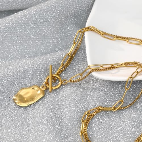 Chunky Gold Necklace for Women, 18K Waterproof Heart Necklace Statement Necklace Gold Charm Necklace Chunky Jewelry Paperclip Chain Choker Gift for Women - style: Baroque Lumina