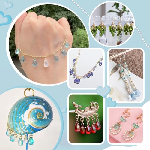 PH PandaHall 96pcs Green Teardrop Charms 8 Colors Transparent Glass Crystal Pendants, 18mm Crystal Dangle Charms Wire Wrapped Water Drop Charm for Necklace Bracelet Earring Jewelry Making