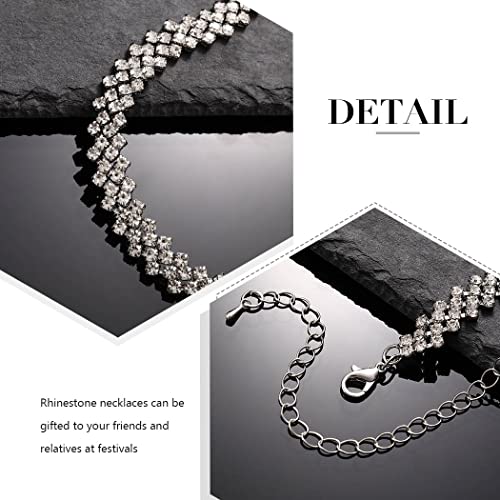 JEAIRTS Rhinestone Choker Necklace Silver Diamond Chain Jewerly for Women | Sparkly Multi-row Crystal Chokers Women's Wedding Prom Formal Jewelry Accessories - color: Silver