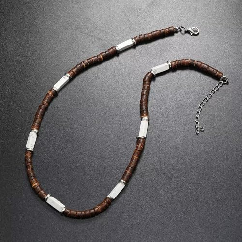 Handmade Wooden Beads Choker Necklace for Men Women Bohemian Coconut Beaded Surfer Necklace Hawaiian Summer Beach Jewelry - color: White