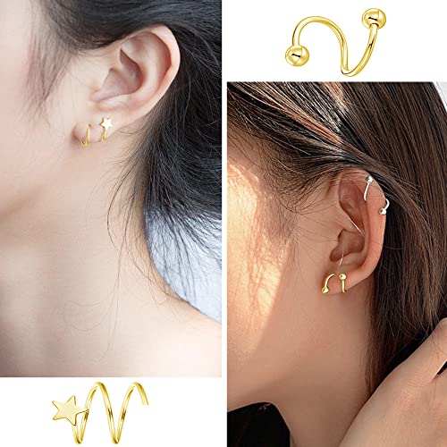 MJust 18 Pairs Earrings Set – Flat Back Stud Hypoallergenic 20G Steel stud | 18 Pairs Flat Back Earrings Set – Hypoallergenic 316L Steel Studs for Cartilage & Lobe Piercings - color: Aureate