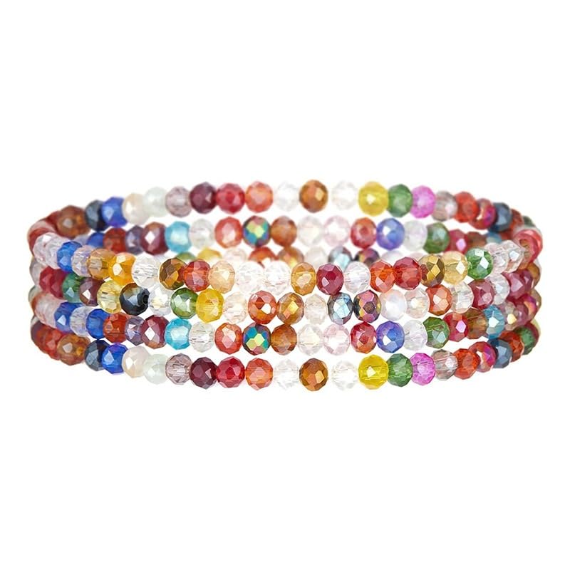 Boho Colorful Stackable Crystal Glass Beads Stretch Bracelets Multilayered Bracelets for Women Bohemian Jewelry - color: Colors 4pcs