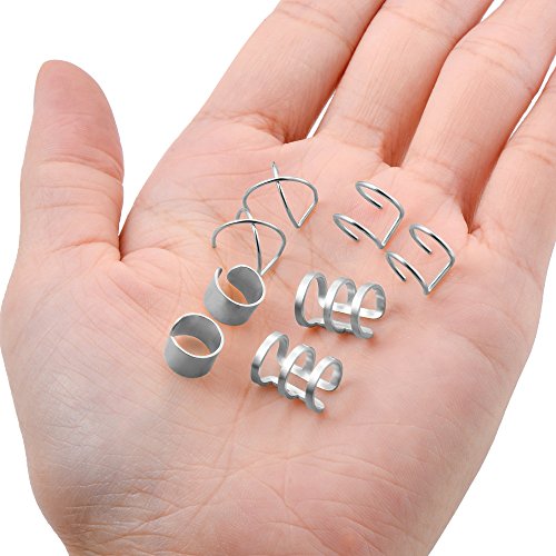 4-10 Pairs Stainless Steel Ear Cuff Helix Cartilage Clip On Wrap Earrings Fake Nose Ring Non-Piercing Adjustable - color: A4: 4 Pairs, Silver Tone