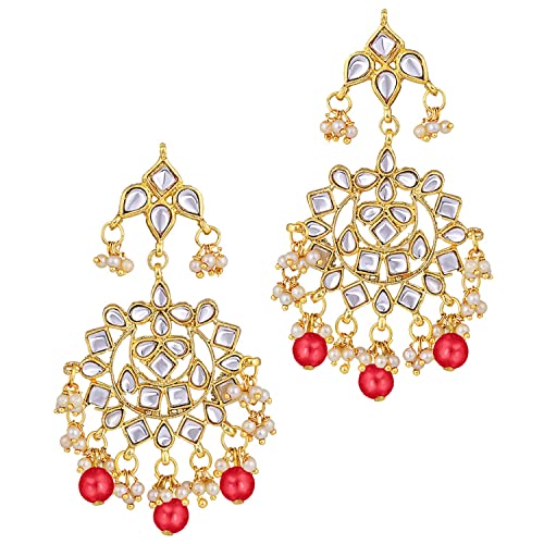Aheli Elegant Indian Faux Kundan Studded Choker Necklace with Maang Tikka Set Ethnic Wedding Wear Bharatanatyam jewellery set Gift for Women - color: Red
