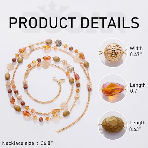 Bocar Long Necklaces for Women Trendy, Boho Layered Crystal Beaded Collar Necklaces for Women, Fashion Statement Necklaces Jewelry - color: Orange