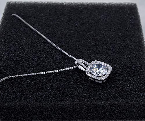 SBLING Platinum Plated Cubic Zirconia/Austrian Crystal Cushion Shape Halo Pendant Necklace/Earrings - color: Moveable pendant-Cubic Zirconia