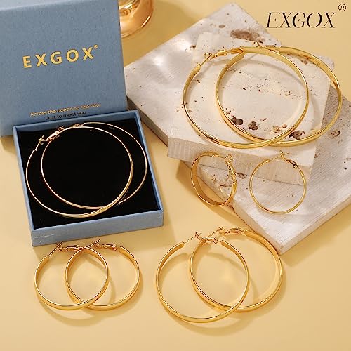 EXGOX 5mm Wide Gold Hoop Earrings for Women,Sterling Silver Hoop Earrings Large Silver Hoop Earrings Hypoallergenic Lightweight 14K Real Gold Plated Big Hoop Earrings for Women 30/40/50/60/70mm - color: Gold Color/40MM