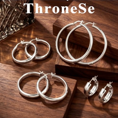 8mm Wide Gold Hoop Earrings for Women Hypoallergenic 925 Sterling Silver post Lightweight Large 14k Chunky Gold Hoop Earrings for Women 20/30/40/50/60mm - color: silver 30mm