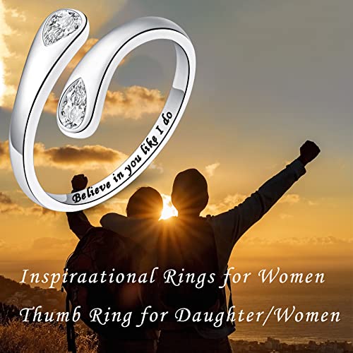 Fookduoduo 925 Sterling Silver Ring Inspirational Jewelry adjustable Wrap Open Rings for Women - style: Believe in you like I do, style 2