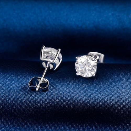 6 Pairs Cubic Zirconia Stud Earrings for Women/Men - Round Cut 4 Prong Settings 18K Gold Plated Hypoallergenic 3-8mm Clear Earrings Set - color: 3-7mm Wihte Gold - Round 4 Prong