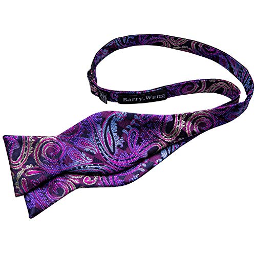 YOHOWA Bow Ties for Men Self-tied Silk Bowtie Solid Color with Lapel Pin and Handkerchief Cufflinks for Wedding Party Prom - color: Deep Purple