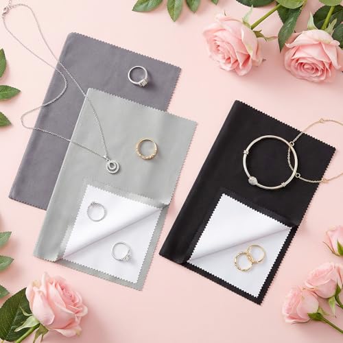 3pcs Polishing Cloth for Jewelry Cleaning Four-Layer Double-Sided Silver Cleaning Cloth for Cleaning Gold, Silver, Diamond, Gemstones, Coins, Platinum Jewelry - color: Black & Dark Gray & Light Gray