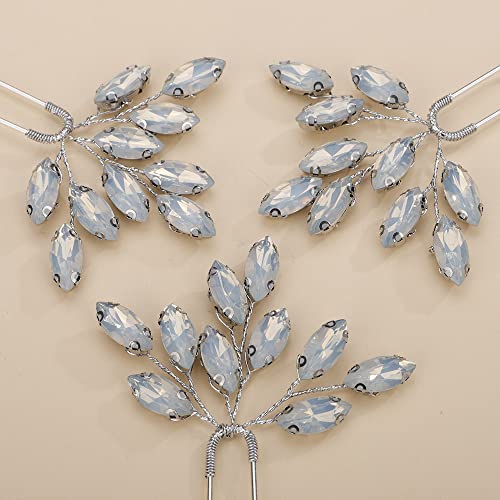 Teyglen 3pcs Bridal Crystal Hair Pins Rhinestones Hair Pieces Simple Crystal Wedding Hair Accessories Handmade Hair Pins for Women Bride Girls (Opal) - color: Opal