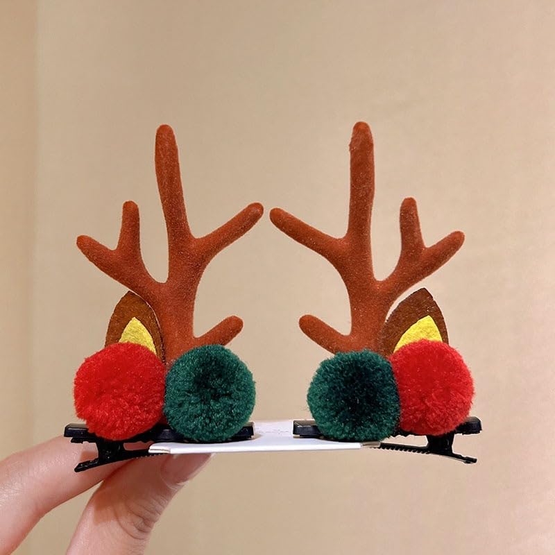 Christmas Antler Hair Clips Christmas Red Green Hairball Hair Clip for Women Christmas Ears Hair Clips Christmas Hairband Christmas Hairpins Hair Clips Christmas Clips Hair Clips Accessories 2Pack - color: Red Green Ball