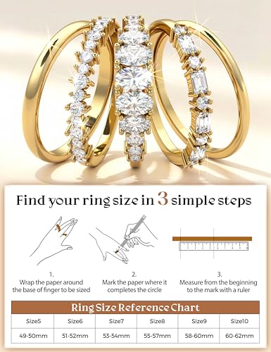 Tungary Gold Stackable Rings for Women Non Tarnish, Wedding Bands Set | Hypoallergenic 5 PCS Cubic Zirconia Ring Set, Promise Engagement Wedding Ring Stack, Trendy Statement Thumb Rings Size 5-10 - color: Dainty-14K Gold Plated