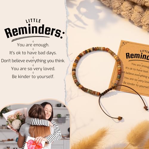 Inspirational Bracelet Gifts for Women, Natural Stone Beaded Bracelets | Thinking of You Get Well Soon Encouragement Healing Bracelets Christmas Day Birthday Gifts for Women Friends Sister - color: A-F JASPER STONE-REMINDER
