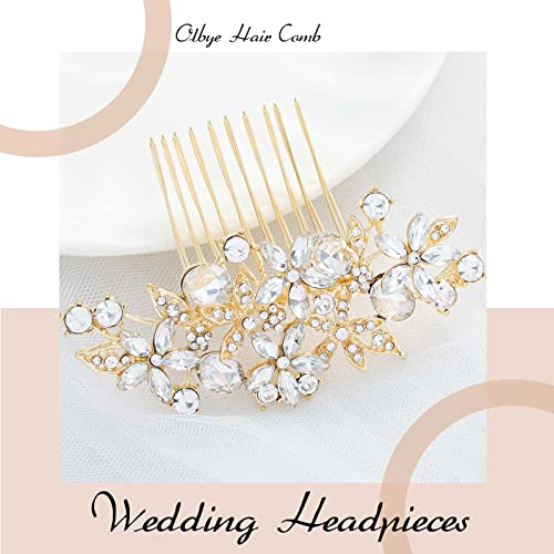 Olbye Rhinestone Crystal Bridal Headpiece - Flower Hair Comb, Clips for Brides, Bridesmaids, and Women (Gold) - color: Gold