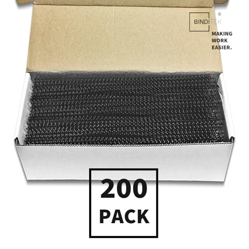 Binditek Plastic Spiral Binding Coils, 6 mm, 4:1 Pitch, Black, 200 Pack | Coil Binding Spines, 1/4", 30 Sheet Capacity, 48 Loops, for Letter-Size Reports, Presentations, School and Office Projects - size: 6mm, style: 200P , Black