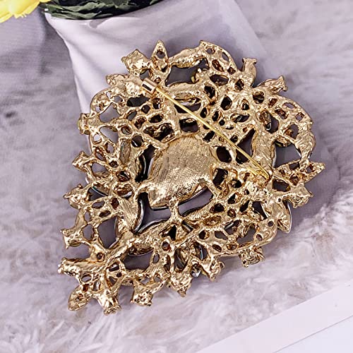 SELOVO Leaf Bouquet Scarf Big Brooch Pin Broach Crystal Jewelry - color: Green