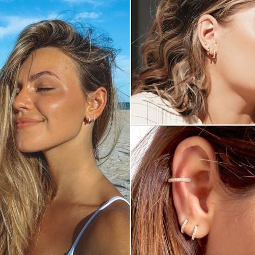 Small Hoop Earrings for Women, Stainless Steel Huggie Hoop earrings, 18G | 2/4/6 Pairs, 6mm/8mm/12mm Small Hoop Earrings, Lobe Helix Conch Tragus Daith Rook Cartilage Piercing Jewelry,Gold Silver - color: Golden-6 pairs Hoop Earrings-10mm
