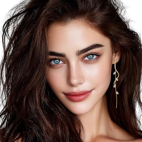 ASOQOLA Clip on Earrings Non Pierced for Women Long Dangle Drop Clip Earrings - Cubic Zirconia Leaf Earrings for Women Wedding Party Prom Jewelry Gifts - color: gold