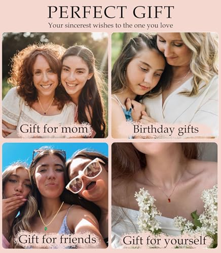 FUNEIA Diamond Necklaces for Women 14K Gold Plated Emerald Birthstone Necklace for Women Mothers Dainty Gold Necklace Blue Green Cubic Zirconia Pendant Necklace Birthday Gifts for Women Jewelry - color: 01. January(Garnet)