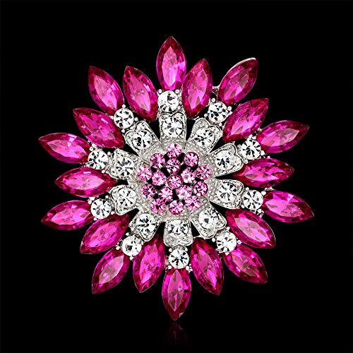 Rhinestone Sunflower Brooch for Women Sparkling Cubic Zirconia Flower Brooch Pin Elegant Large Crystal Floral Lapel Pin Dainty Clothing Hat Bag Accessories Christmas Wedding Bridal Birthday Jewelry - color: Rose Red