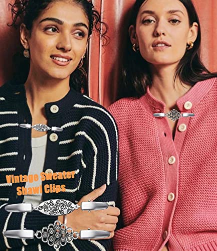 Vintage Sweater Clips Shawl Dresses Shirt Clips Retro Cardigan Collar Chain Clips Brooch Pins for Women - style: Style 10