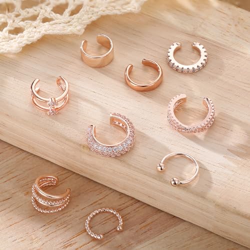 YADOCA 14K Gold Plated Ear Cuffs Non Piercing Earrings for Women Clip On | Trendy Lightweight 14K Gold Plated Ear Clip Fake Earrings Non Pierced Cartilage Ear Cuff Earrings for Women - color: Rose Gold