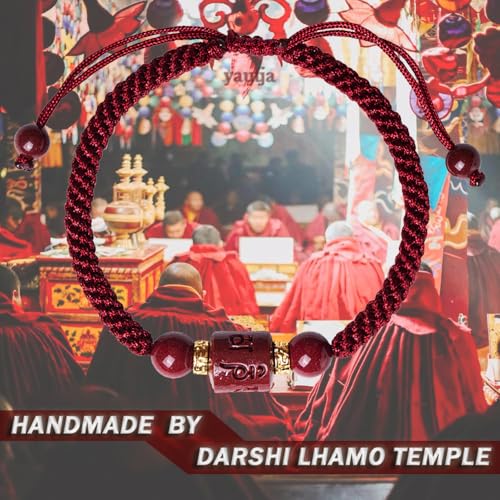 Yautja Tibetan Buddhist Red Buddha Spiritual Protection Red String Bracelet | Meditation Prayer Jewelry for Good Luck Health Wealth, Cinnabar Beads Exorcism Bracelet with Amulet Card, Handmade Adjustable - color: Red-2